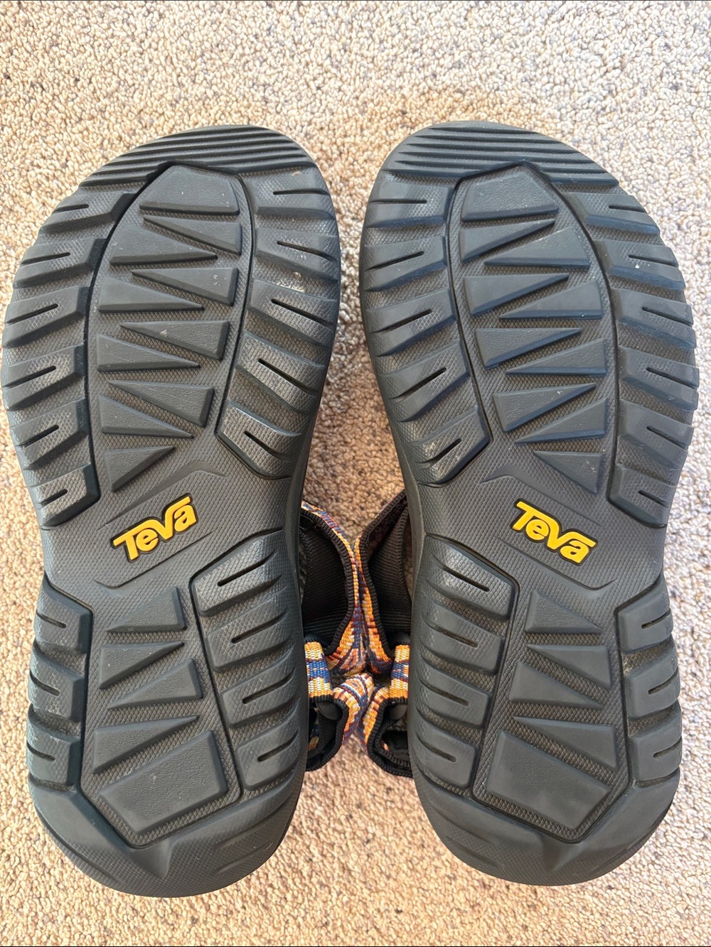 Teva Black Sandals with Orange and Blue Geometric Straps - Picture 2 of 4